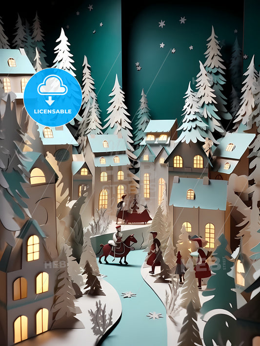 Paper Art Paper Cut Animation, A Paper Cut Out Of A Christmas Village