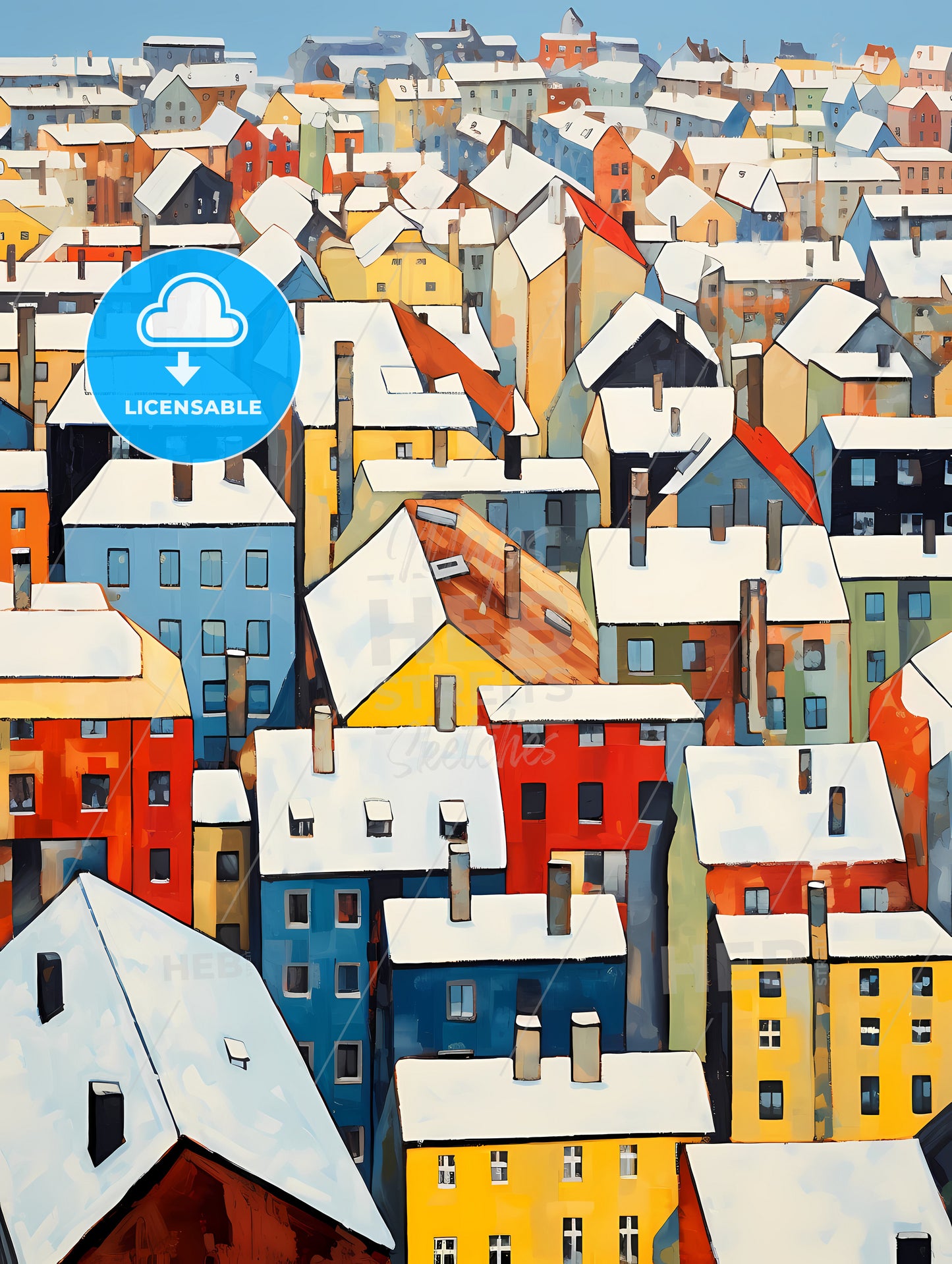 Snowy Urban Roofs Of Berlin, A Group Of Colorful Buildings With Snow On The Roof