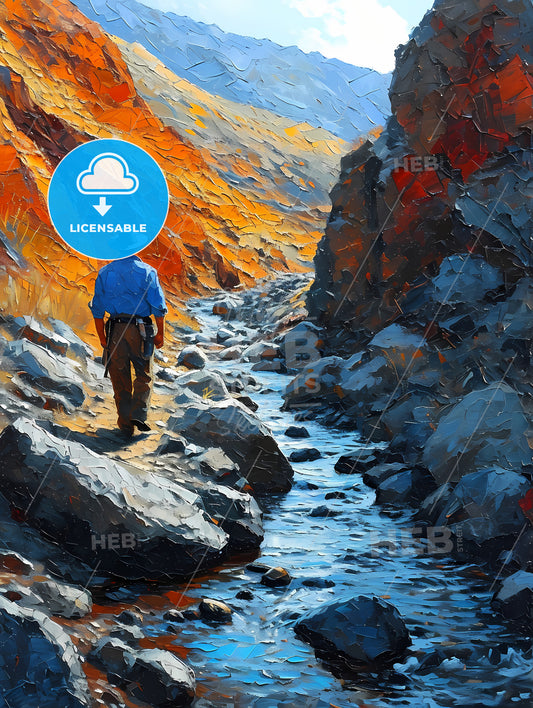 Gold Prospector Miner, A Man Walking On A Rocky Path