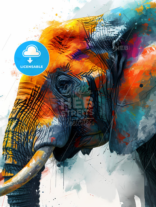 Detailed Sketch Of A Curious African Elephant, An Elephant With Colorful Paint