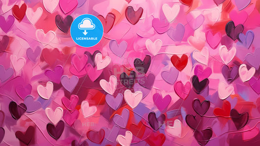 Abstract In Image Of Pink Red Hearts, A Group Of Hearts On A Pink Background