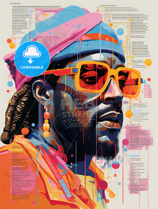 Illustration Of 1979 Rap Song, A Man With Dreadlocks Wearing Sunglasses And A Pink Hat