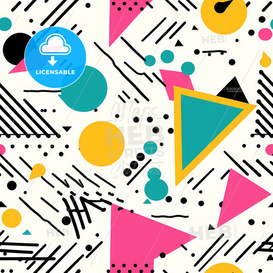 Illustration In Retro 80S Style, A Pattern Of Geometric Shapes And Dots