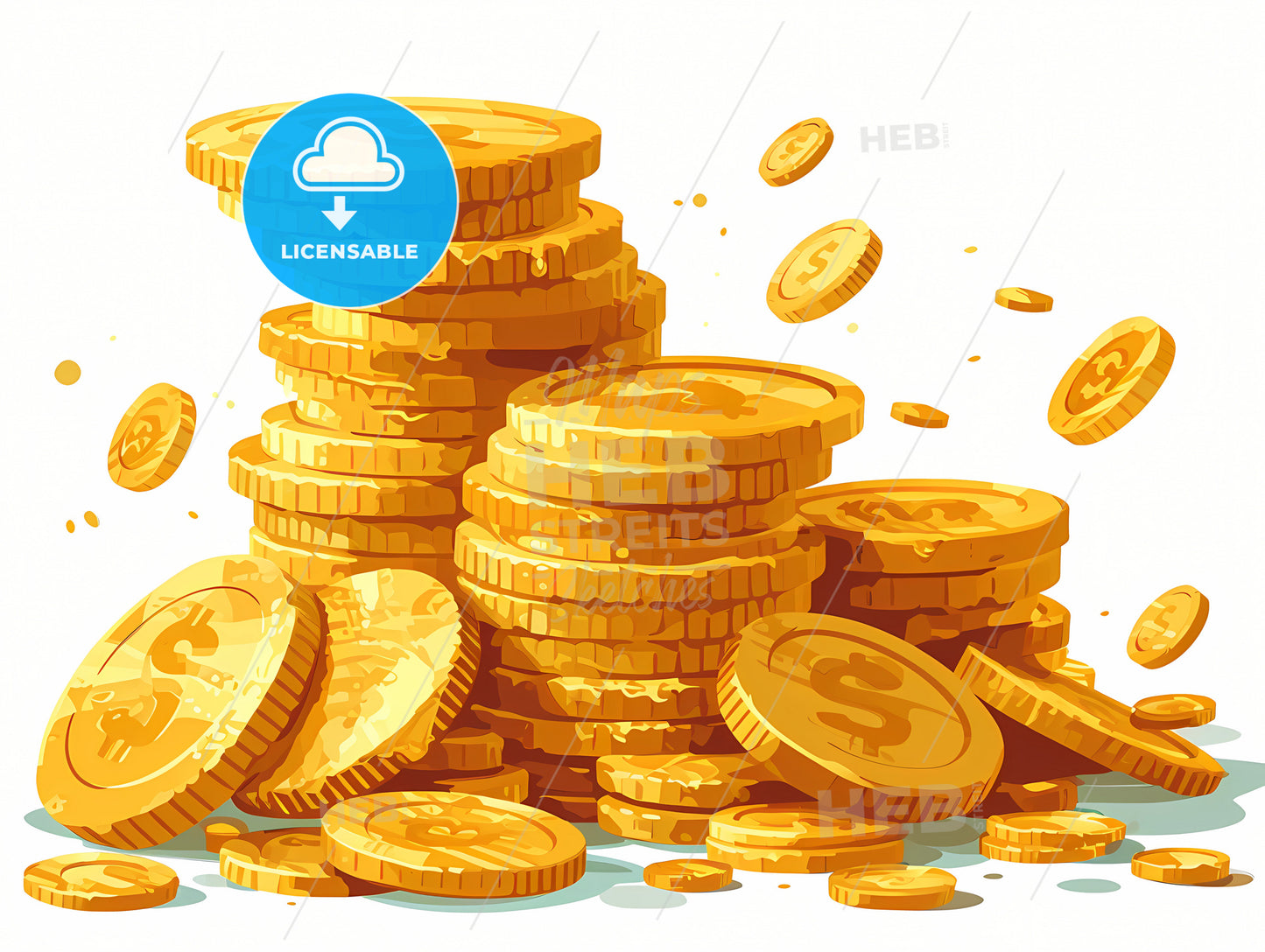 Mountain Of Coins On A White Background, A Stack Of Gold Coins