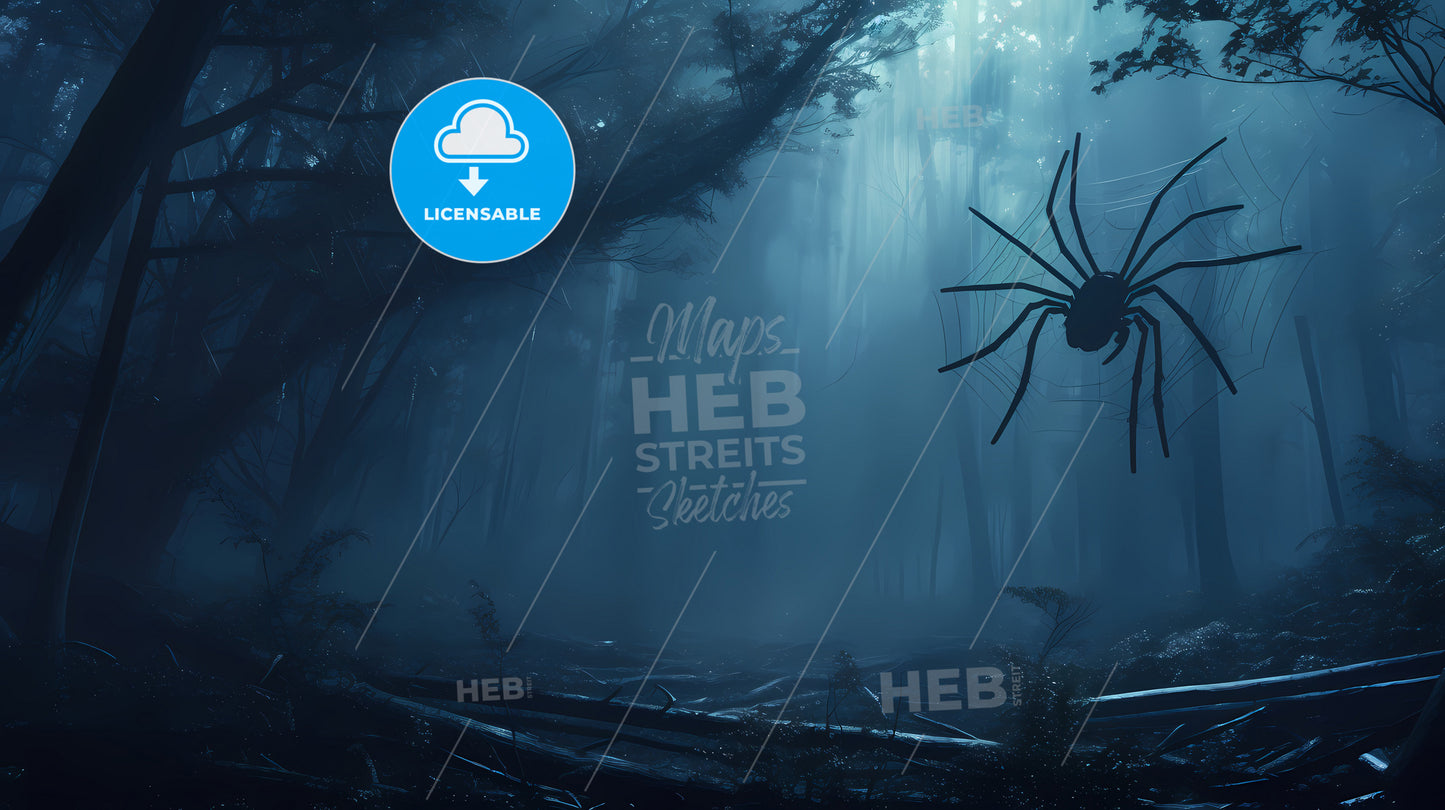 In A Misty Forest, A Spider In A Forest