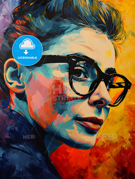 Holly Golightly Breakfast At Tiffanys Portrait, A Painting Of A Woman Wearing Glasses