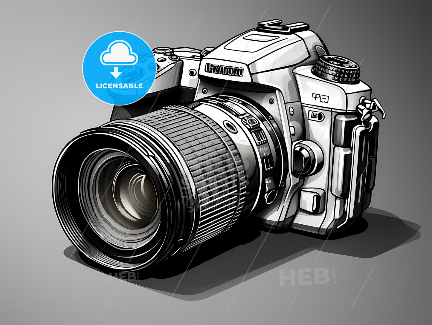 Rough Sketch Of A Dslr Camera, A Digital Camera With A Large Lens