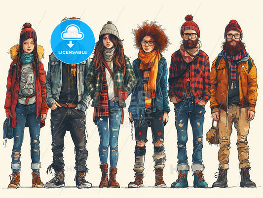 People In Style Of Vector Art, A Group Of People Standing Together