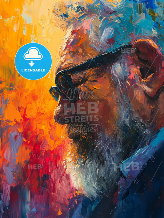 Charles Bukowski Portrait, A Painting Of A Man With Glasses