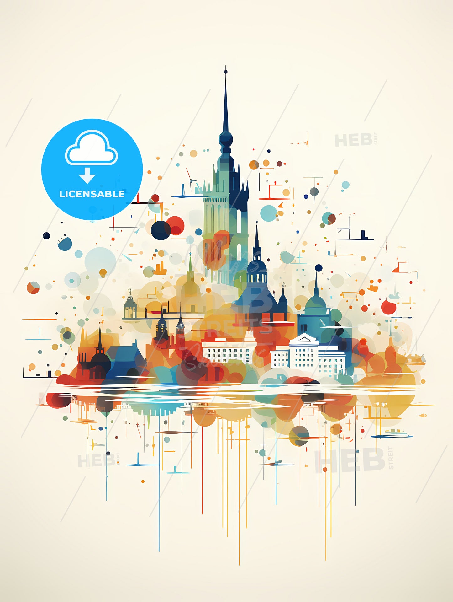 Minimalist Helsinki Skyline, A Colorful Cityscape With Many Buildings