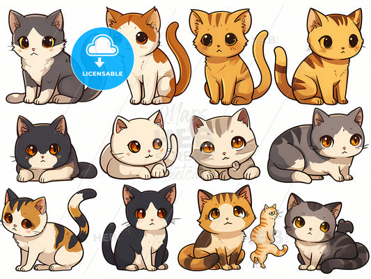 Vintage Matchbox 1960 Illustration, A Group Of Cats With Different Colors