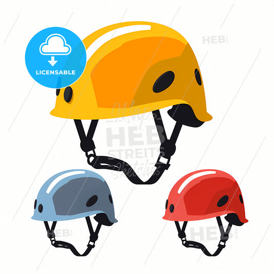 A Climbing Helmet, A Group Of Helmets With Straps