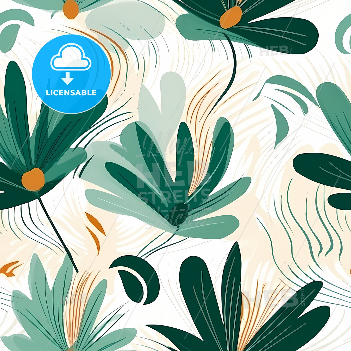 Abstract Flower Art Seamless Pattern, A Pattern Of Green And Orange Flowers
