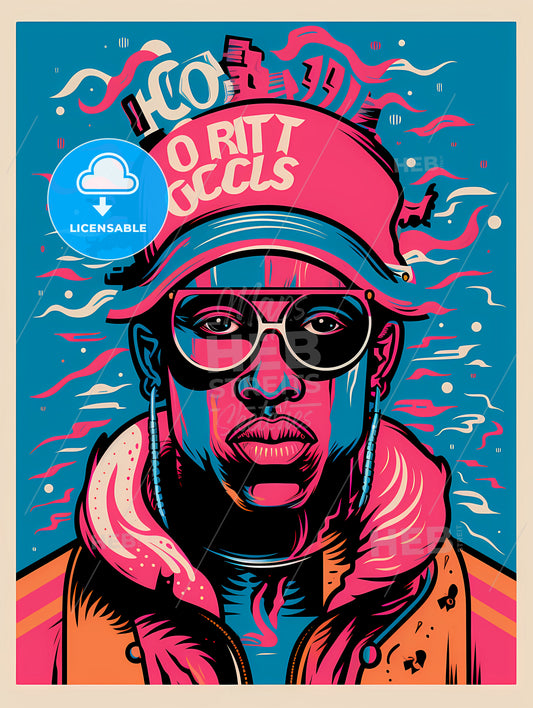 Illustration Of A Tribe Called Quest, A Man Wearing A Hat And Sunglasses