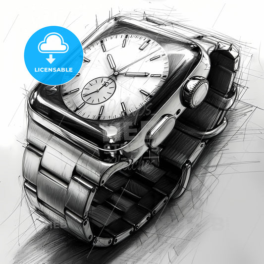 A Pencil Drawing Of Concept Smart Watch, A Sketch Of A Watch