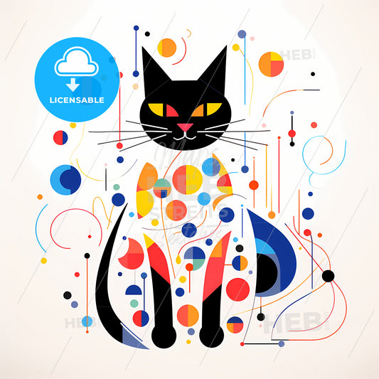 Create An Abstract Minimalist Cat, A Cat With Colorful Circles And Dots
