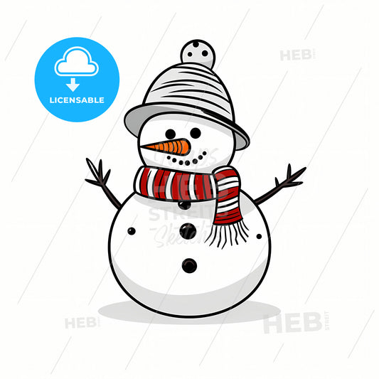 A Snowman, A Snowman With A Hat And Scarf