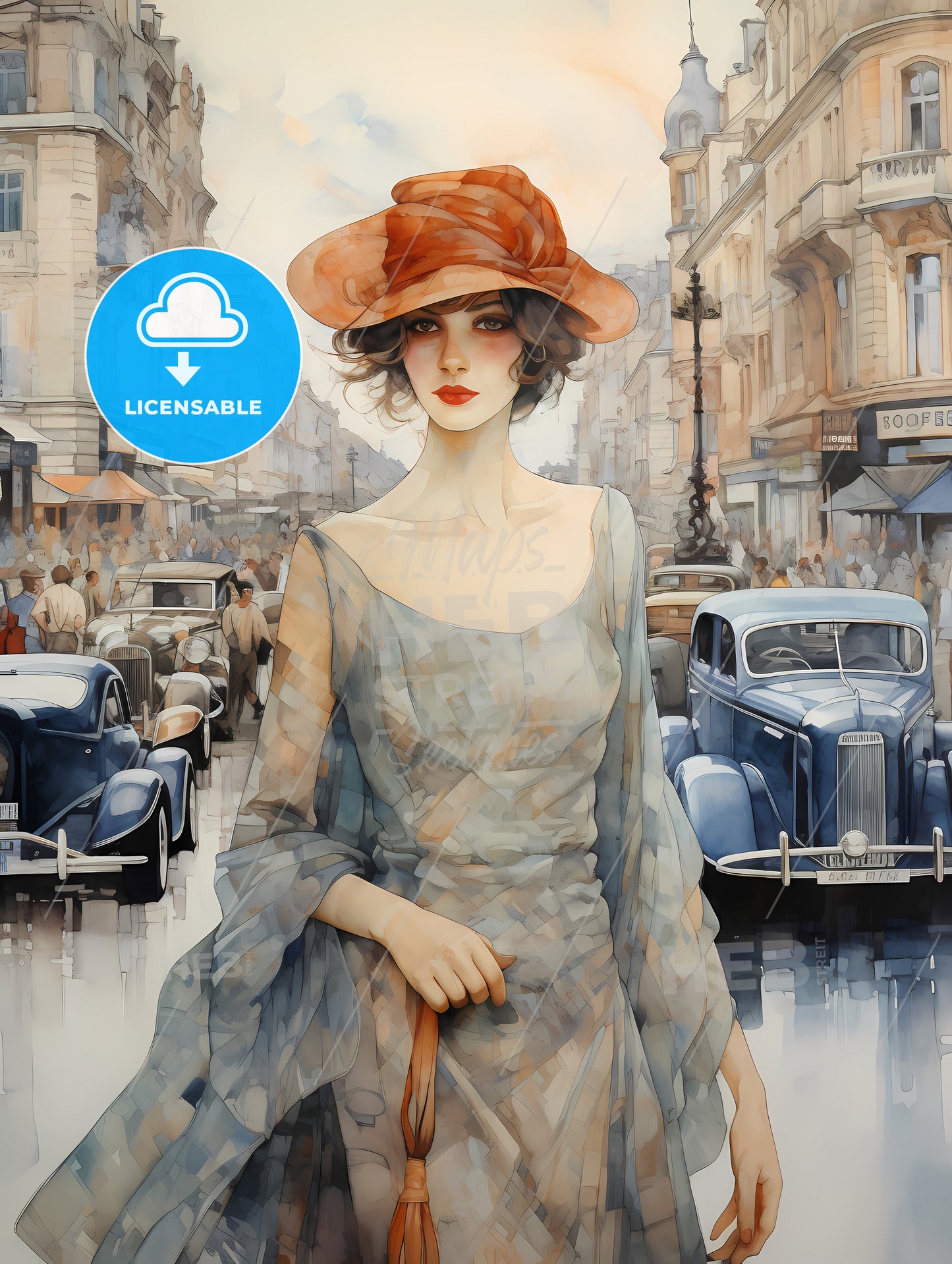 Art Deco Noveaux, A Woman In A Dress And Hat