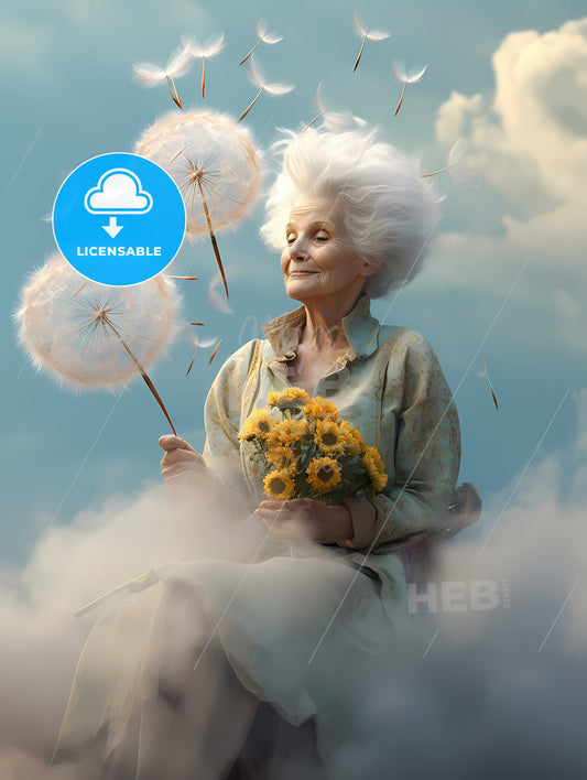 An Old Woman With A Dandelion, An Old Woman Holding A Bouquet Of Dandelions