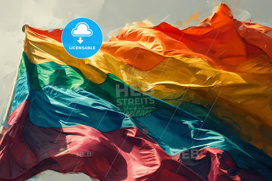 An Illustration Of A Rainbow Flag, A Rainbow Flag Waving In The Wind