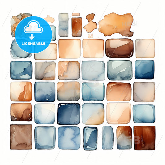 Vintage Colors Browns And Blues, A Collection Of Squares With Different Shades Of Blue And Brown