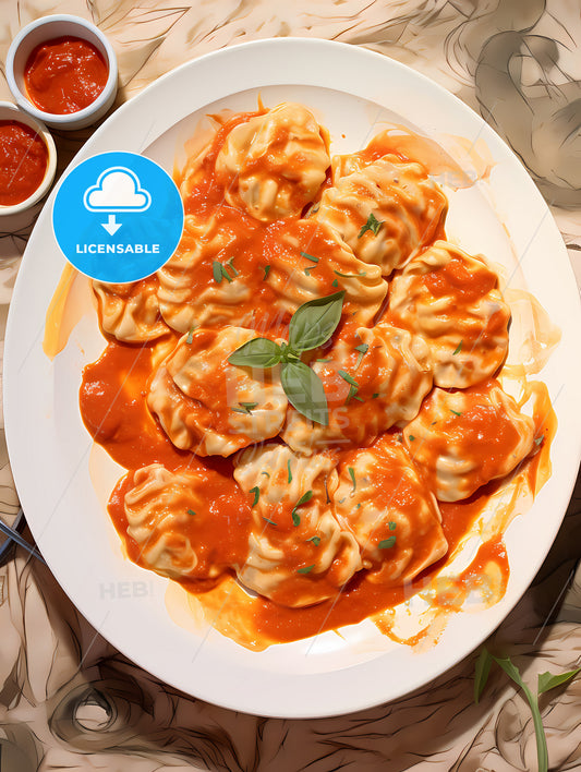 Ravioli With Tomato Sauce, A Plate Of Food With Sauce