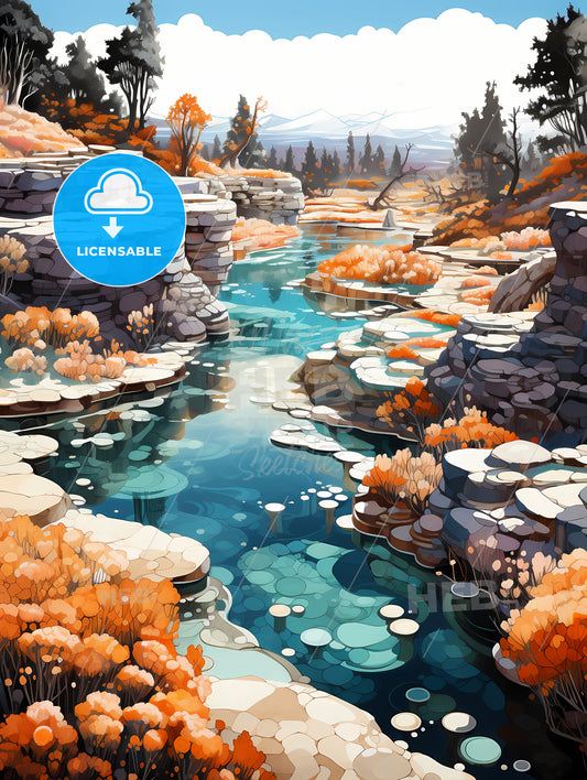 Yellowstone National Park, A River Running Through A Rocky Area