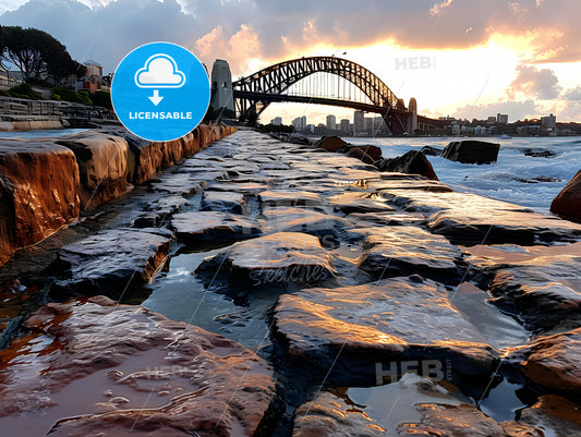 Soul Of Sydney Australia, A Rock Path With A Bridge In The Background