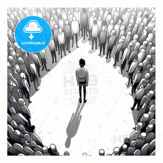 A Spotlighted Area, A Man Standing In A Circle Of People