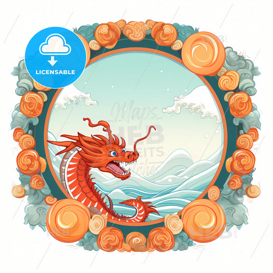Dragon New Year, A Cartoon Of A Dragon In A Circle Frame