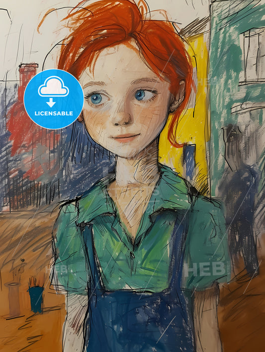 Scratchy Art. Child, A Drawing Of A Girl