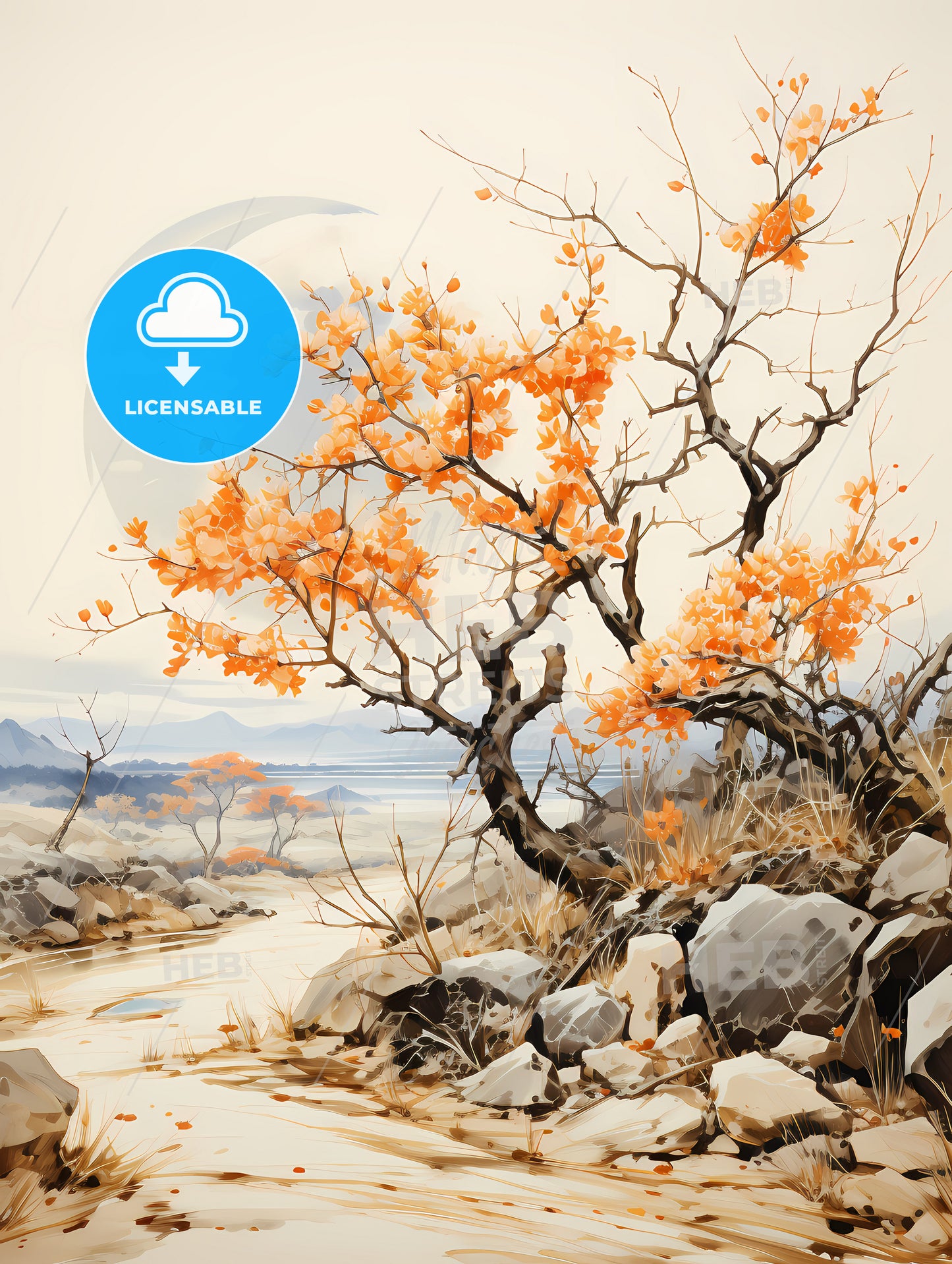 Ugly Orange Trees In London, A Tree With Orange Leaves On A Rocky Hillside