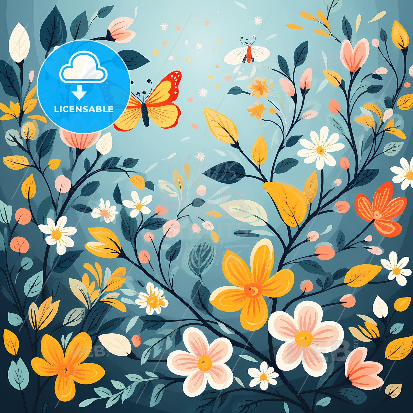 Welcome Spring Background, A Butterfly Flying Over Flowers
