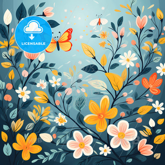 Welcome Spring Background, A Butterfly Flying Over Flowers