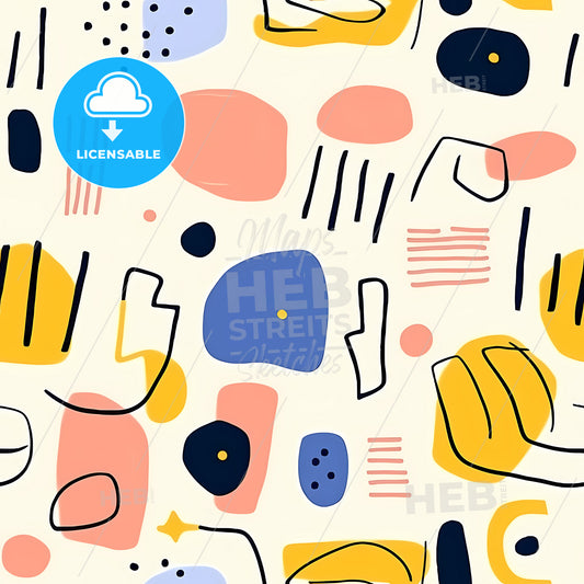 Colorful Line Doodle Seamless Pattern, A Pattern Of Colorful Shapes And Lines