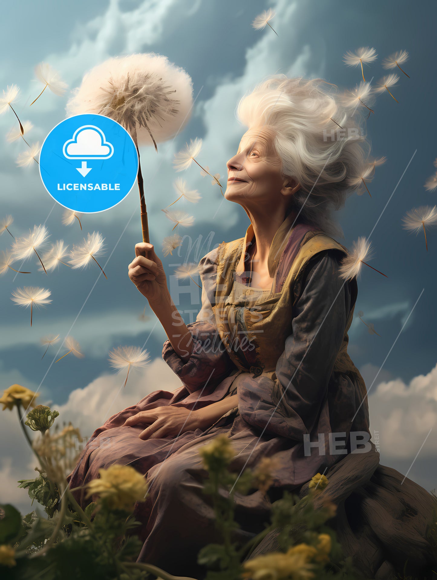An Old Woman With A Dandelion, A Woman Holding A Dandelion