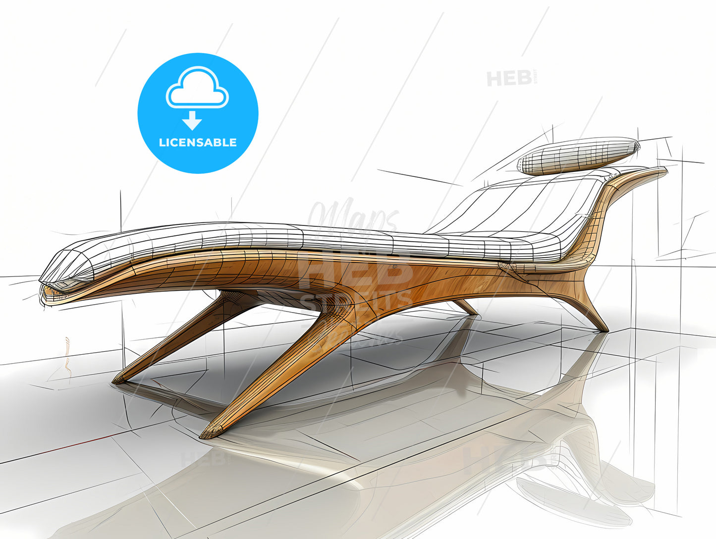Line Drawing Of Minimal Futuristic Sofa, A Drawing Of A Lounge Chair