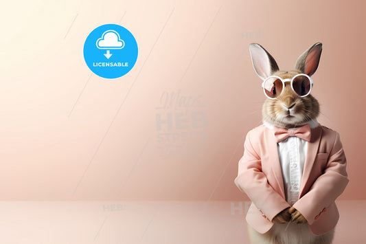 Stylish Easter Rabbit With Copy Space, A Rabbit Wearing A Suit And Sunglasses