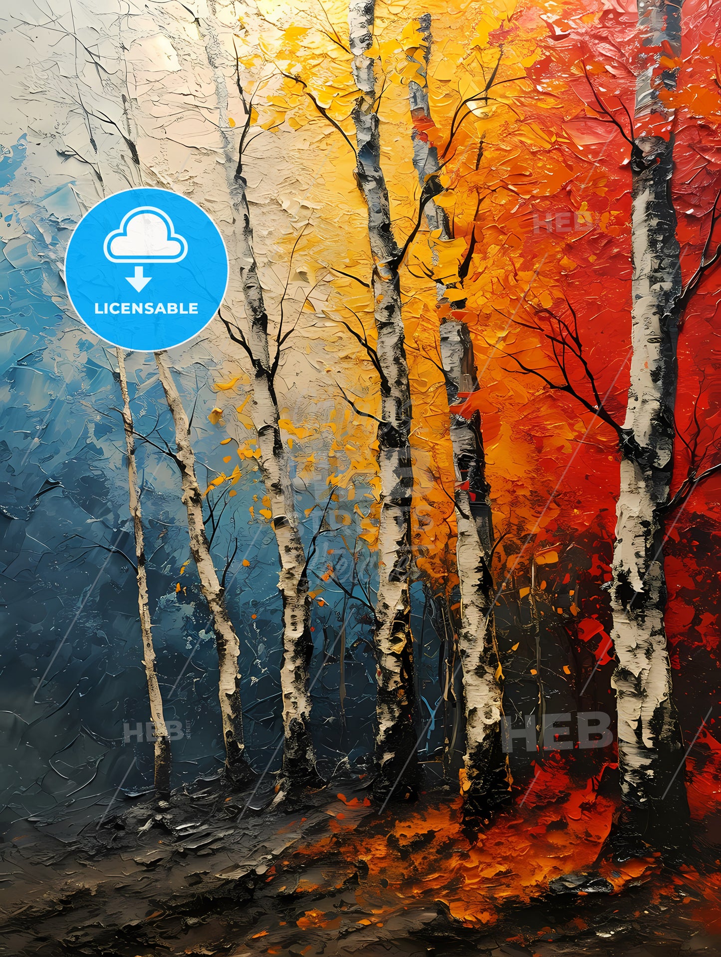 Forests Landscape, A Painting Of Trees With Orange And Blue Colors