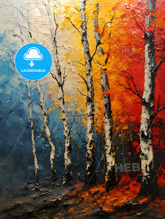 Forests Landscape, A Painting Of Trees With Orange And Blue Colors