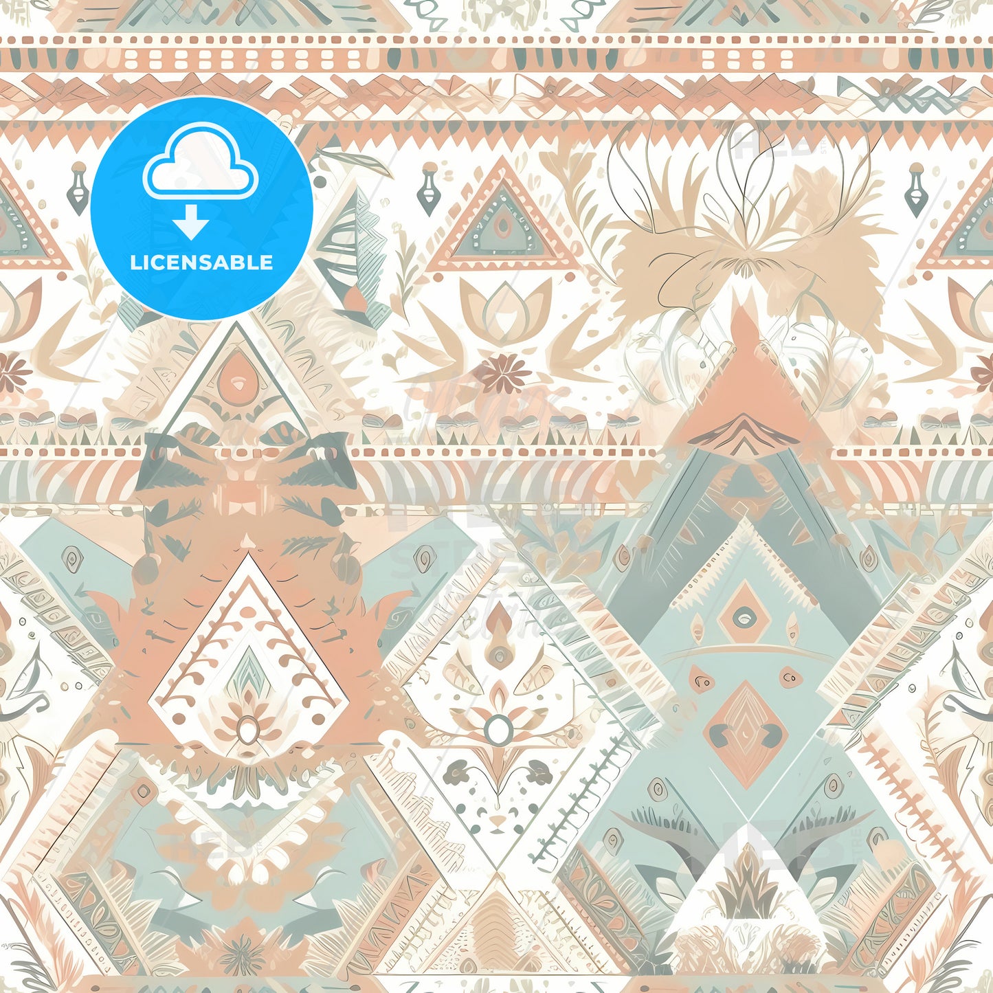 Repeating Boho Pattern, A Pattern Of Triangles And Flowers
