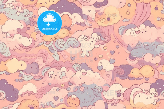 Fantasy Background, A Pattern Of Clouds And Animals