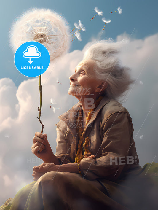 An Old Woman With A Dandelion, An Old Woman Holding A Dandelion Flower