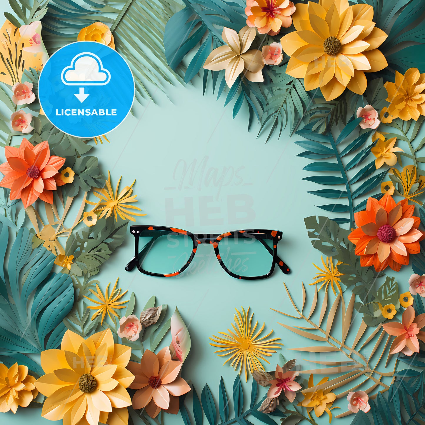 Welcome Summer Background, A Pair Of Glasses Surrounded By Paper Flowers