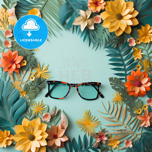 Welcome Summer Background, A Pair Of Glasses Surrounded By Paper Flowers
