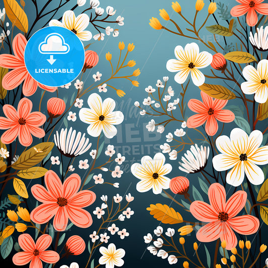 Welcome Spring Background, A Colorful Flowers On A Blue Background