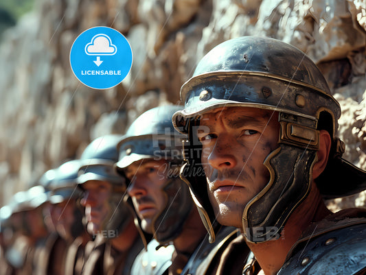 Roman Soldiers, A Group Of Men Wearing Helmets