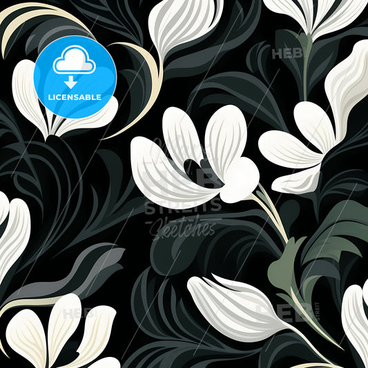 Abstract Flower Art Seamless Pattern, A Black And White Floral Pattern
