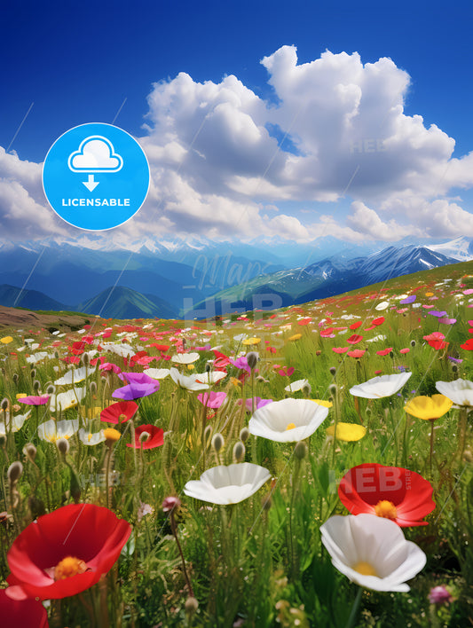 Dingdal Light, A Field Of Flowers With Mountains In The Background