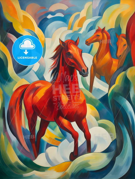 If Franz Marc Was A Photographer, A Painting Of Horses In A Colorful Landscape